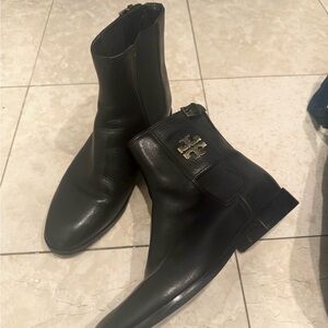Tory Burch Wyatt Ankle Boots with Gold Logo 9.5